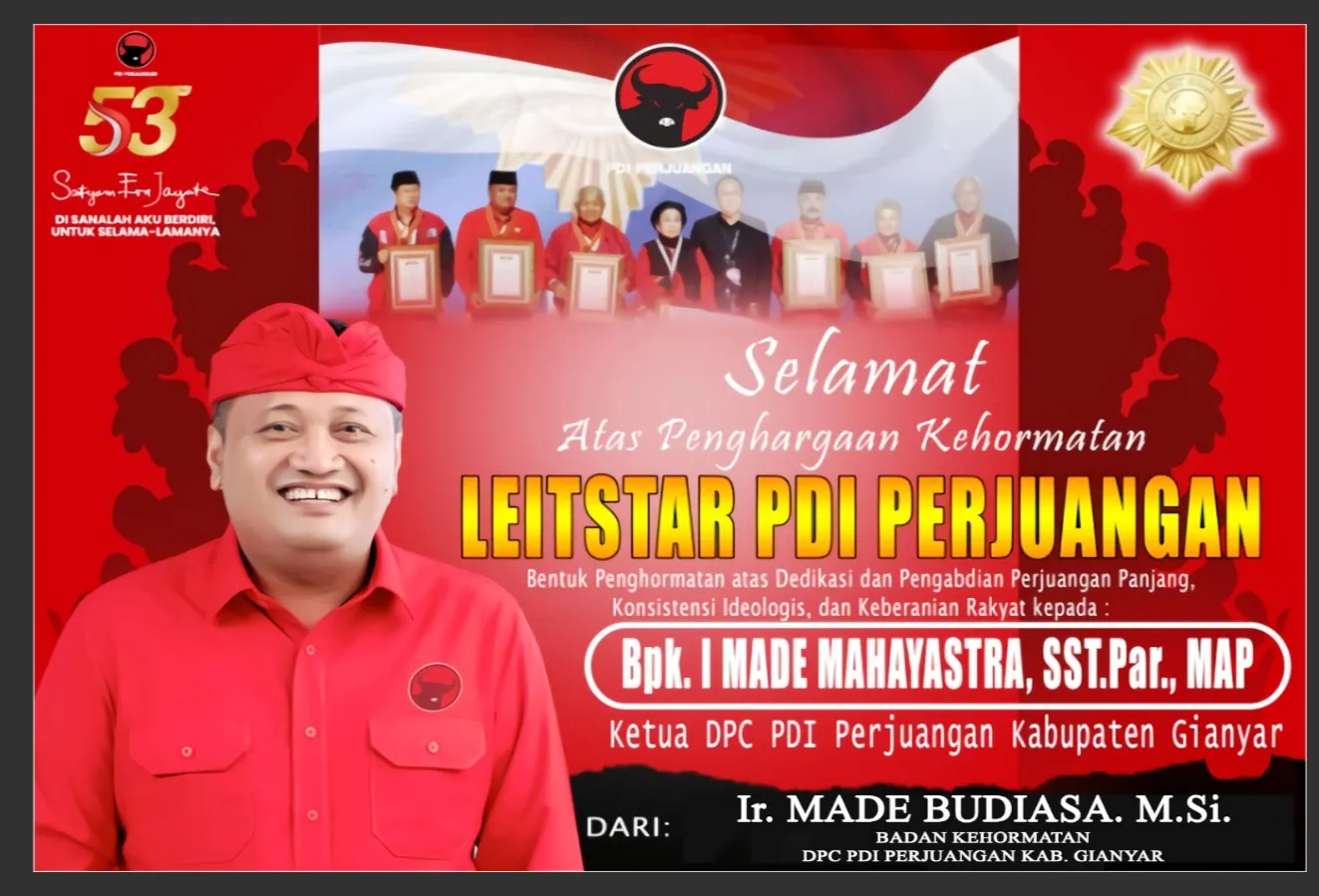  I Made Budiasa,  anggota DPRD Gianyar Sampaikan Ucapan Selamat atas Penghargaan LEITSTAR untuk I Made Mahayastra